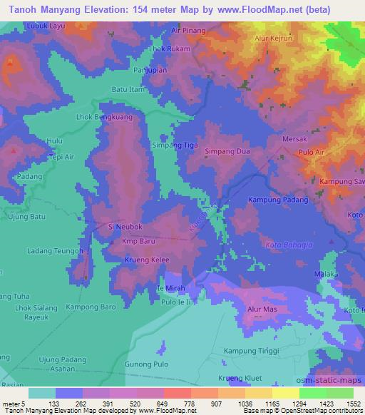 Tanoh Manyang,Indonesia Elevation Map