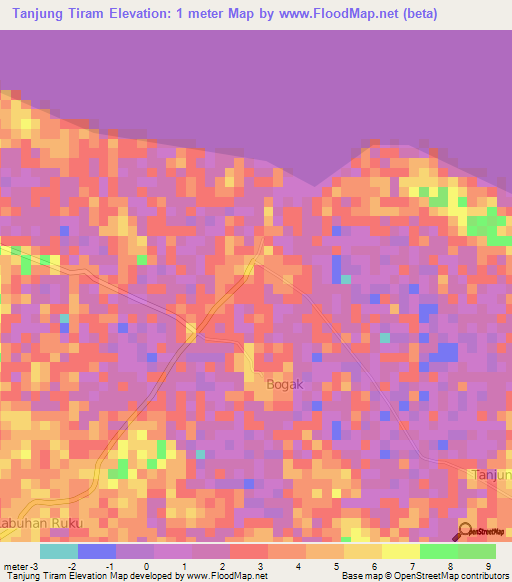 Tanjung Tiram,Indonesia Elevation Map