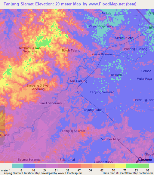 Tanjung Slamat,Indonesia Elevation Map