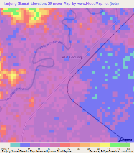 Tanjung Slamat,Indonesia Elevation Map