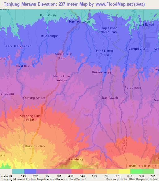 Tanjung Merawa,Indonesia Elevation Map