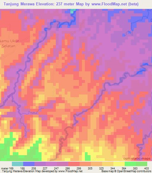 Tanjung Merawa,Indonesia Elevation Map