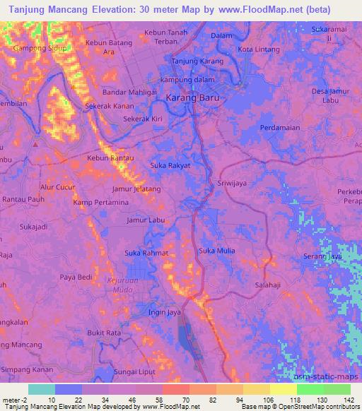 Tanjung Mancang,Indonesia Elevation Map