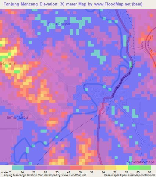 Tanjung Mancang,Indonesia Elevation Map