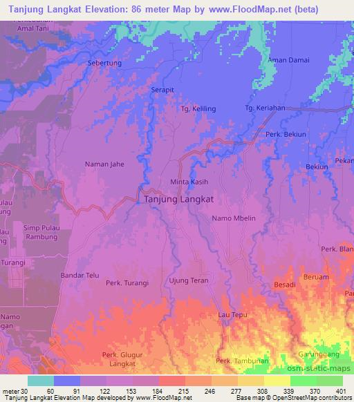 Tanjung Langkat,Indonesia Elevation Map