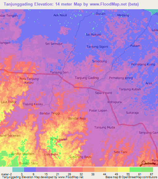 Tanjunggading,Indonesia Elevation Map