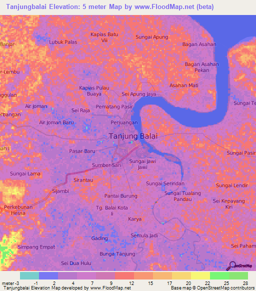 Tanjungbalai,Indonesia Elevation Map