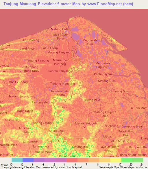 Tanjung Manuang,Indonesia Elevation Map