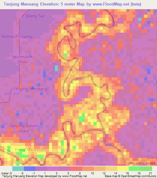 Tanjung Manuang,Indonesia Elevation Map