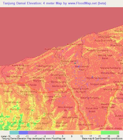 Tanjung Damai,Indonesia Elevation Map