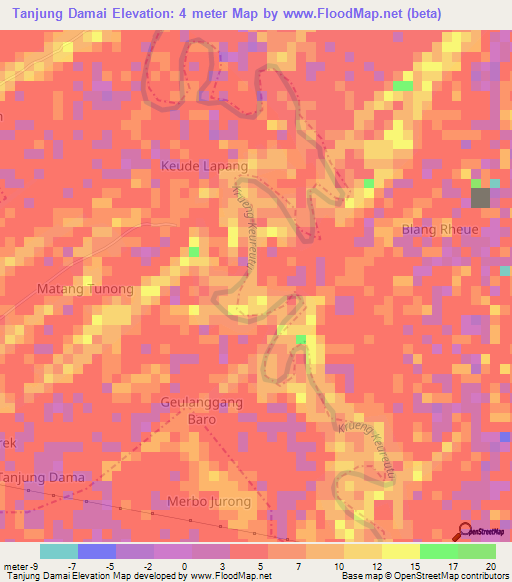 Tanjung Damai,Indonesia Elevation Map