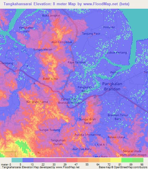 Tangkahansarai,Indonesia Elevation Map