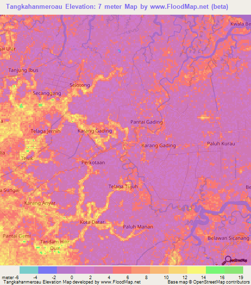 Tangkahanmeroau,Indonesia Elevation Map