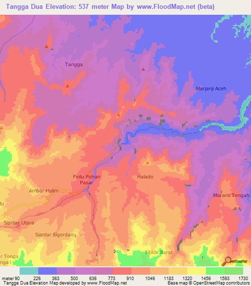 Tangga Dua,Indonesia Elevation Map