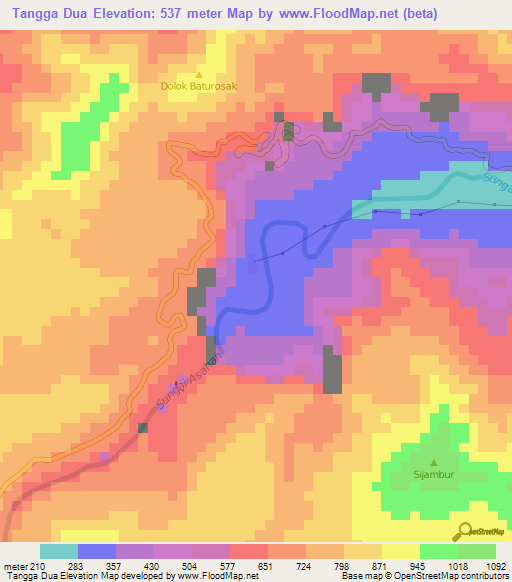 Tangga Dua,Indonesia Elevation Map