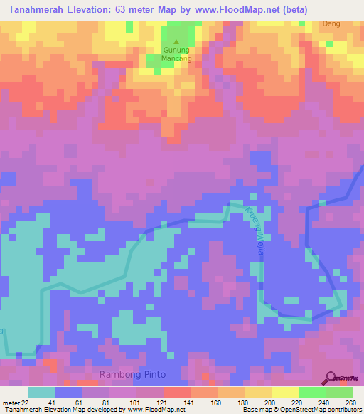 Tanahmerah,Indonesia Elevation Map