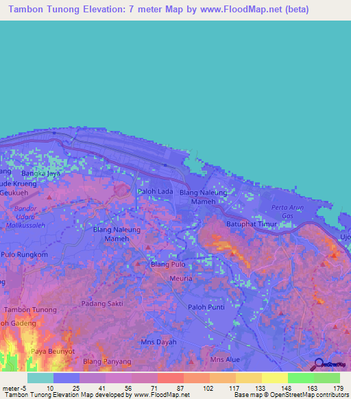 Tambon Tunong,Indonesia Elevation Map