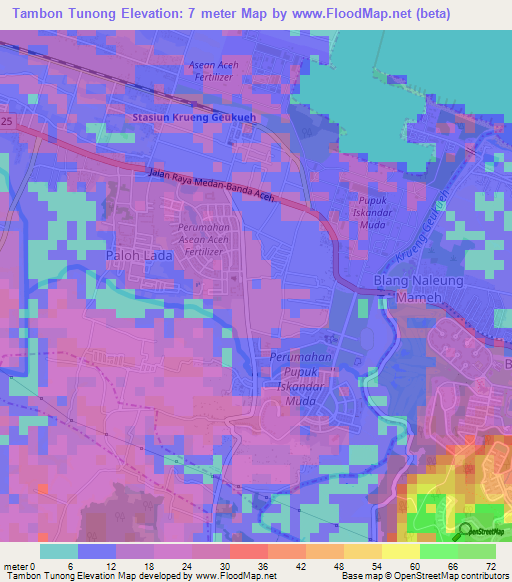 Tambon Tunong,Indonesia Elevation Map