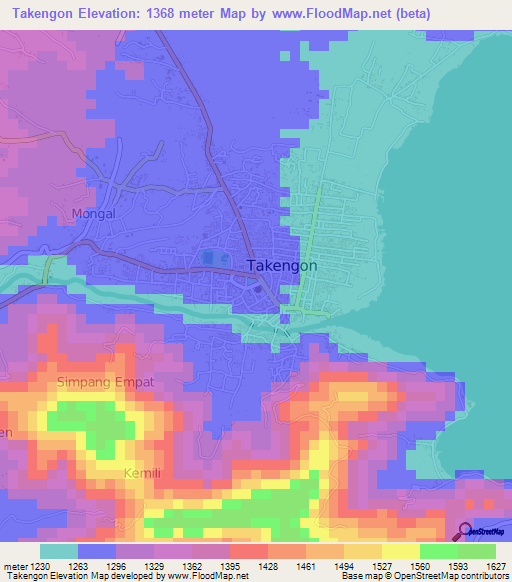 Takengon,Indonesia Elevation Map