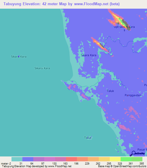 Tabuyung,Indonesia Elevation Map