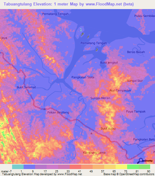 Tabuangtulang,Indonesia Elevation Map