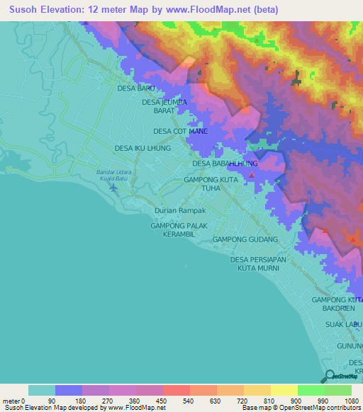 Susoh,Indonesia Elevation Map