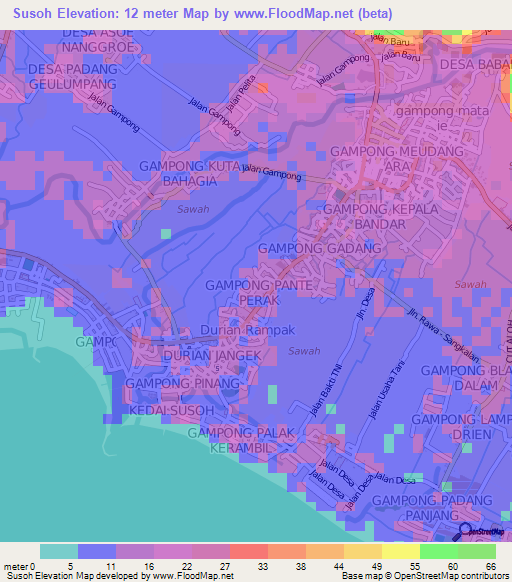 Susoh,Indonesia Elevation Map