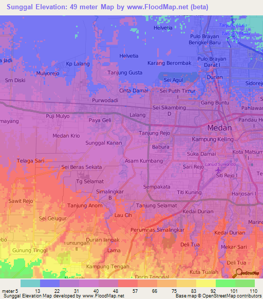 Sunggal,Indonesia Elevation Map