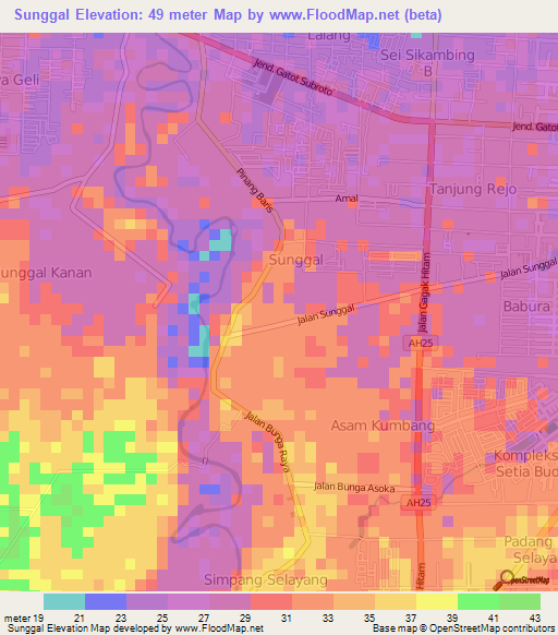 Sunggal,Indonesia Elevation Map