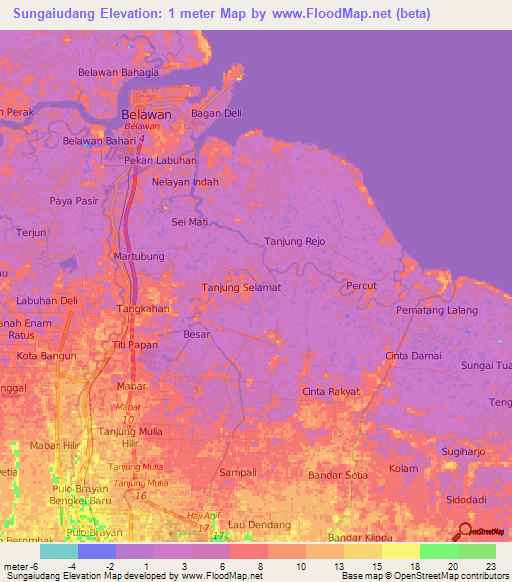 Sungaiudang,Indonesia Elevation Map