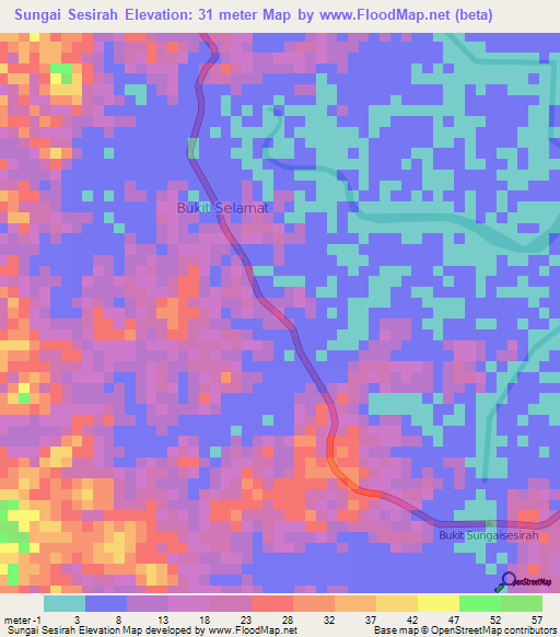 Sungai Sesirah,Indonesia Elevation Map