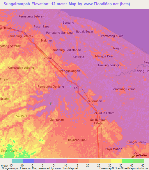 Sungairampah,Indonesia Elevation Map