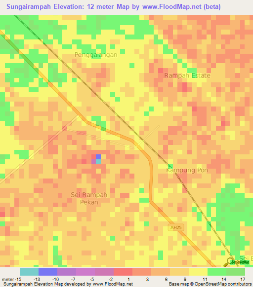 Sungairampah,Indonesia Elevation Map