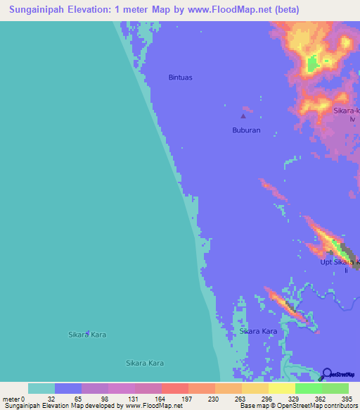 Sungainipah,Indonesia Elevation Map