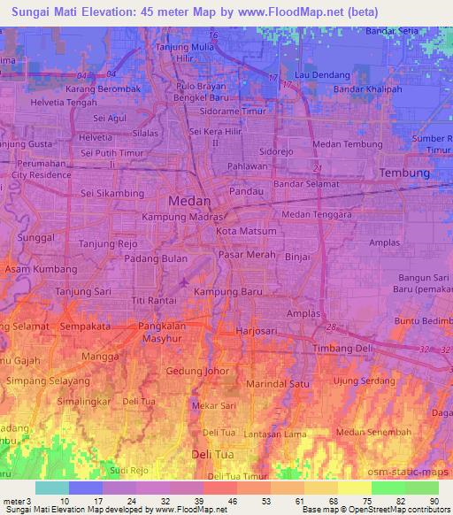Sungai Mati,Indonesia Elevation Map