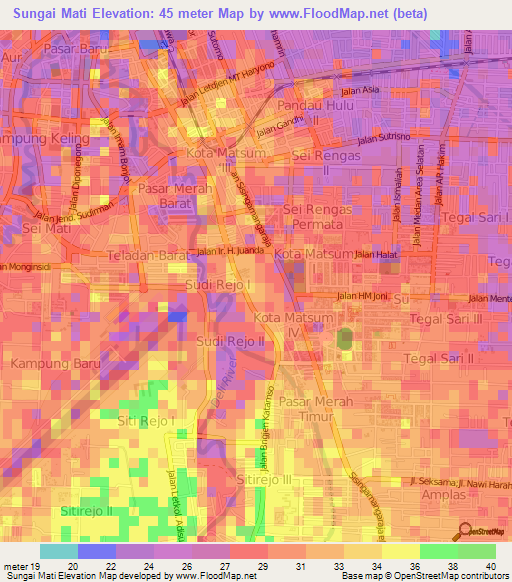 Sungai Mati,Indonesia Elevation Map