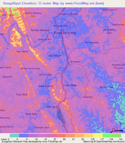 Sungailiput,Indonesia Elevation Map