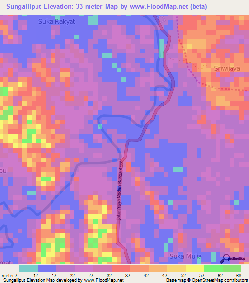 Sungailiput,Indonesia Elevation Map