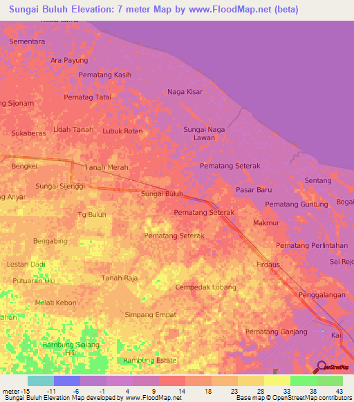 Sungai Buluh,Indonesia Elevation Map