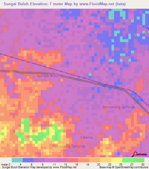 Sungai Buluh,Indonesia Elevation Map