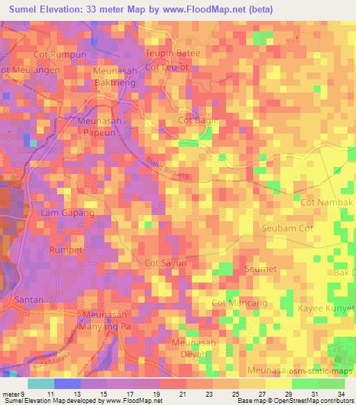 Sumel,Indonesia Elevation Map
