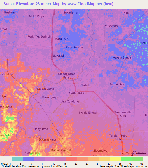 Stabat,Indonesia Elevation Map