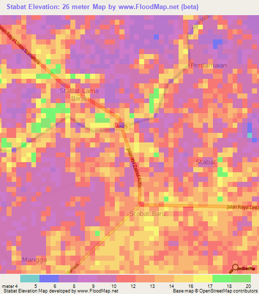 Stabat,Indonesia Elevation Map