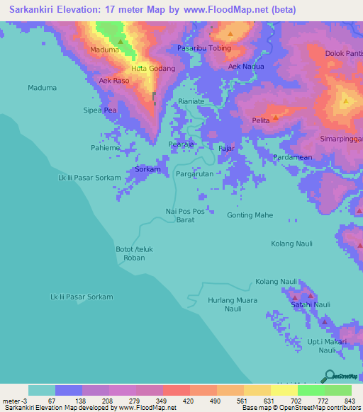 Sarkankiri,Indonesia Elevation Map