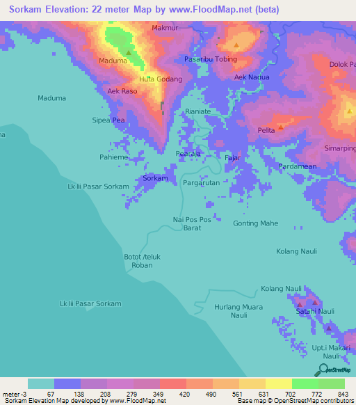 Sorkam,Indonesia Elevation Map