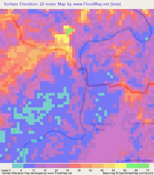 Sorkam,Indonesia Elevation Map