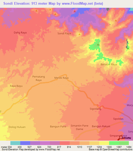 Sondi,Indonesia Elevation Map