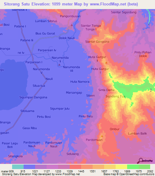 Sitorang Satu,Indonesia Elevation Map