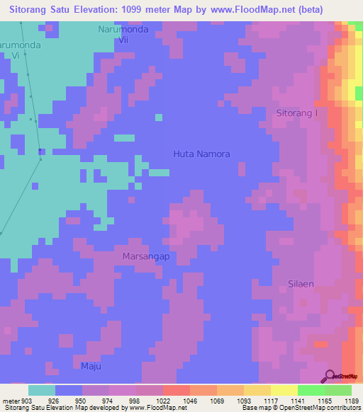 Sitorang Satu,Indonesia Elevation Map