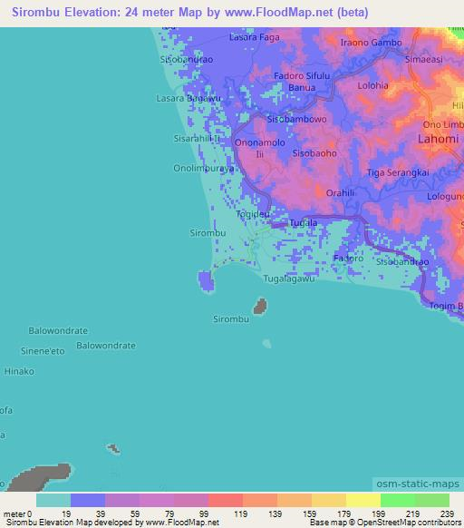 Sirombu,Indonesia Elevation Map